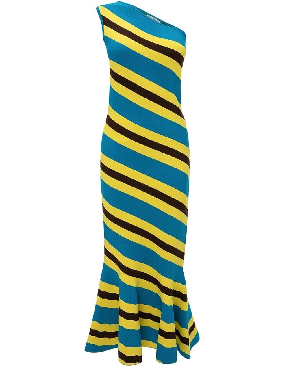 JW Anderson Blue Striped One Shoulder Midi Dress Runway Mod Statement Size Large